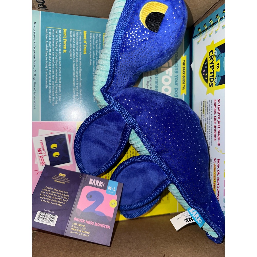 BarkBox Brock Ness Monster Blue Plush Dog Toy Cryptids‎ Nessie M-L box bark